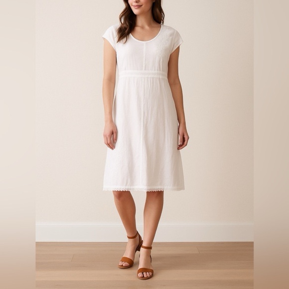 Coline White Embroidered Dress with Cap Sleeves